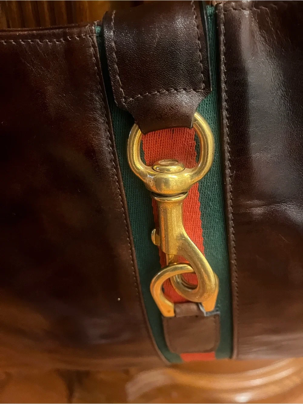 Riviera Dark Brown Leather Hobo with Red and Green Stripe & Gold Accent